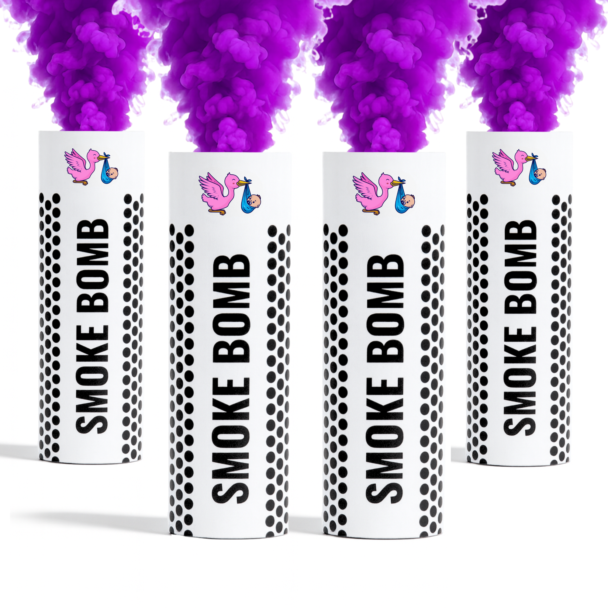 Purple smoke bombs bundle releasing vibrant purple smoke for photography, gender reveals, parties, sports events and creative effects