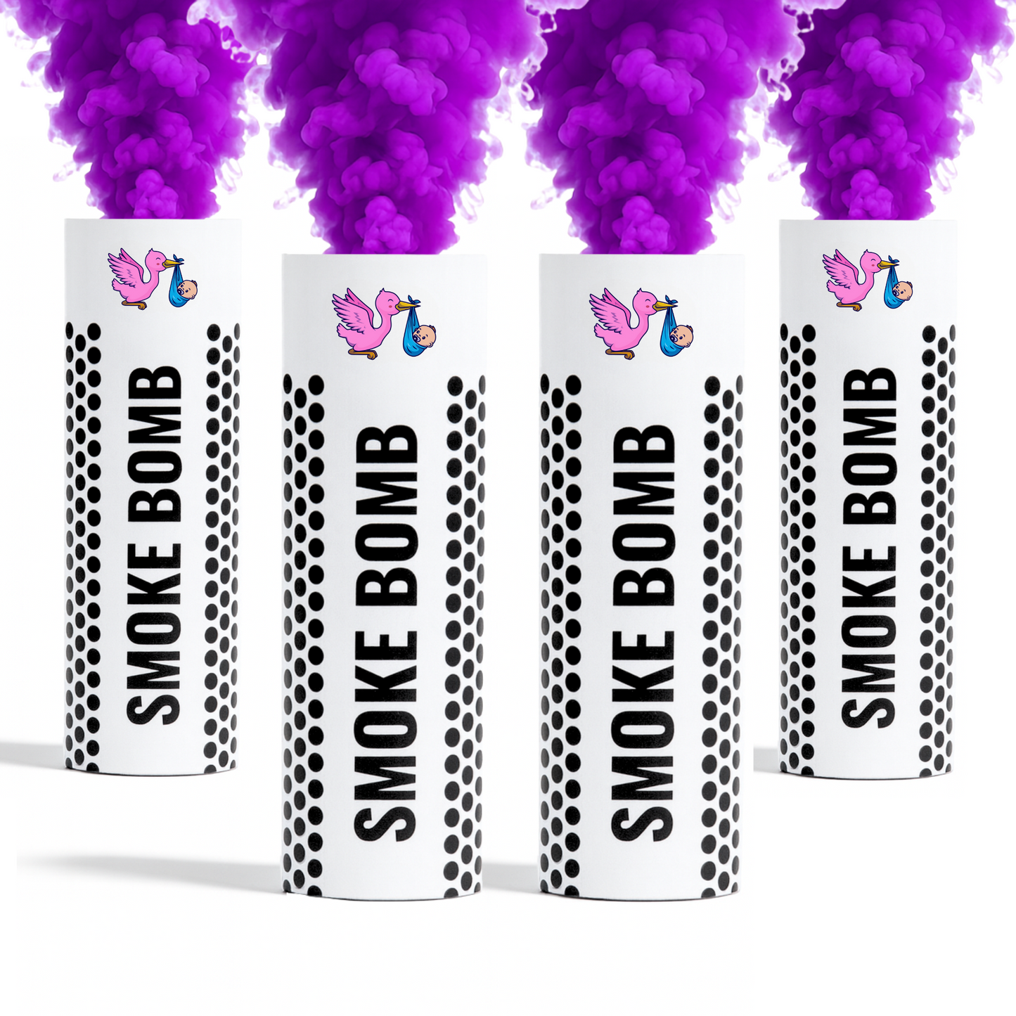 Purple smoke bombs bundle releasing vibrant purple smoke for photography, gender reveals, parties, sports events and creative effects