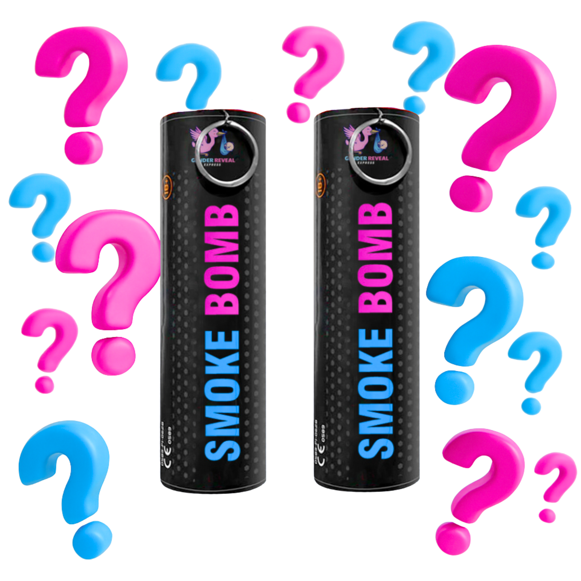 Surprise Gender reveal smoke bombs 2 pack in pink, blue colours perfect for baby announcements.
