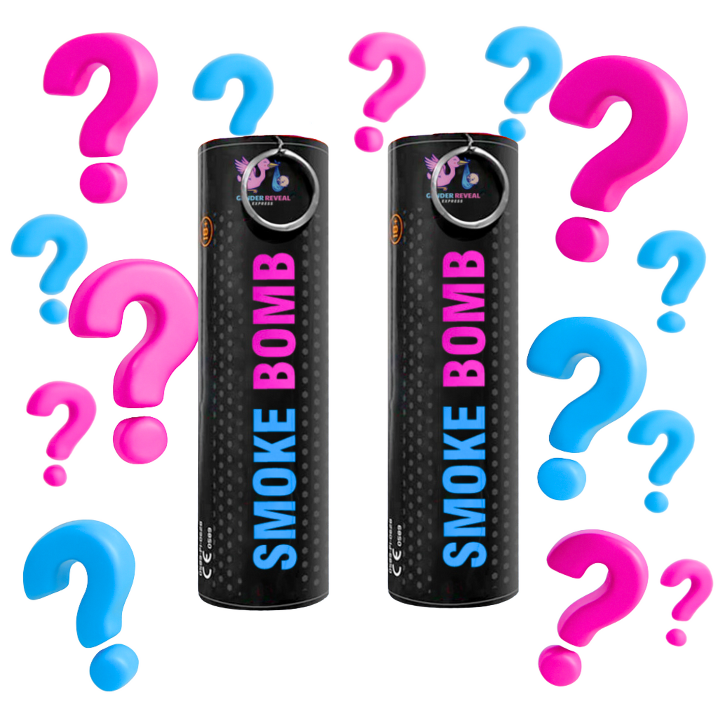 Surprise Gender reveal smoke bombs 2 pack in pink, blue colours perfect for baby announcements.