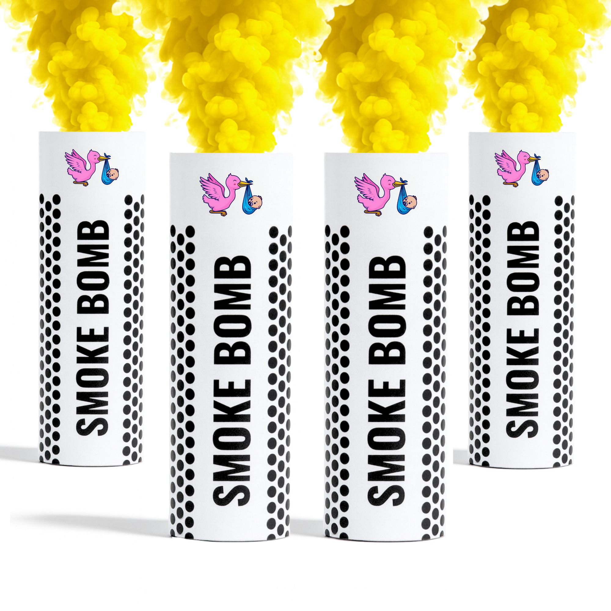 Yellow smoke bombs bundle releasing vibrant yellow smoke for photography, gender reveals, parties, sports events and creative effects