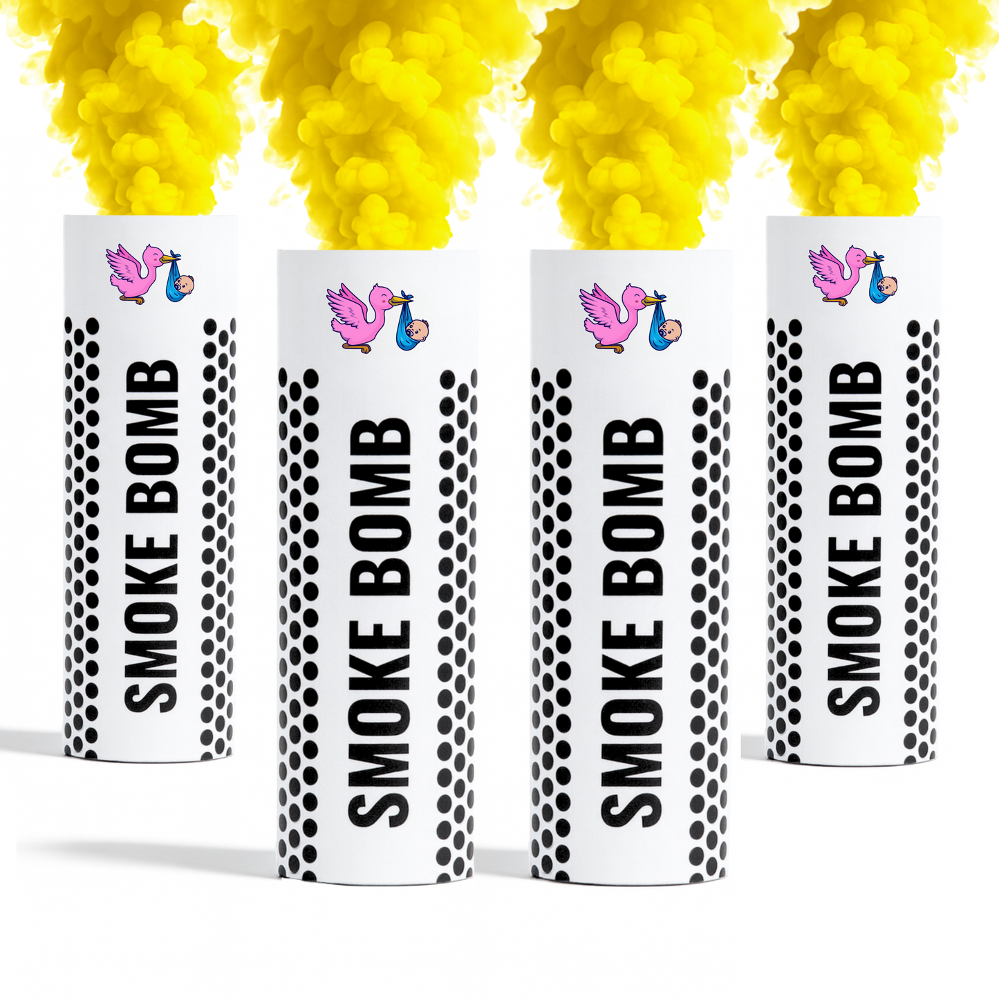 Yellow smoke bombs bundle releasing vibrant yellow smoke for photography, gender reveals, parties, sports events and creative effects
