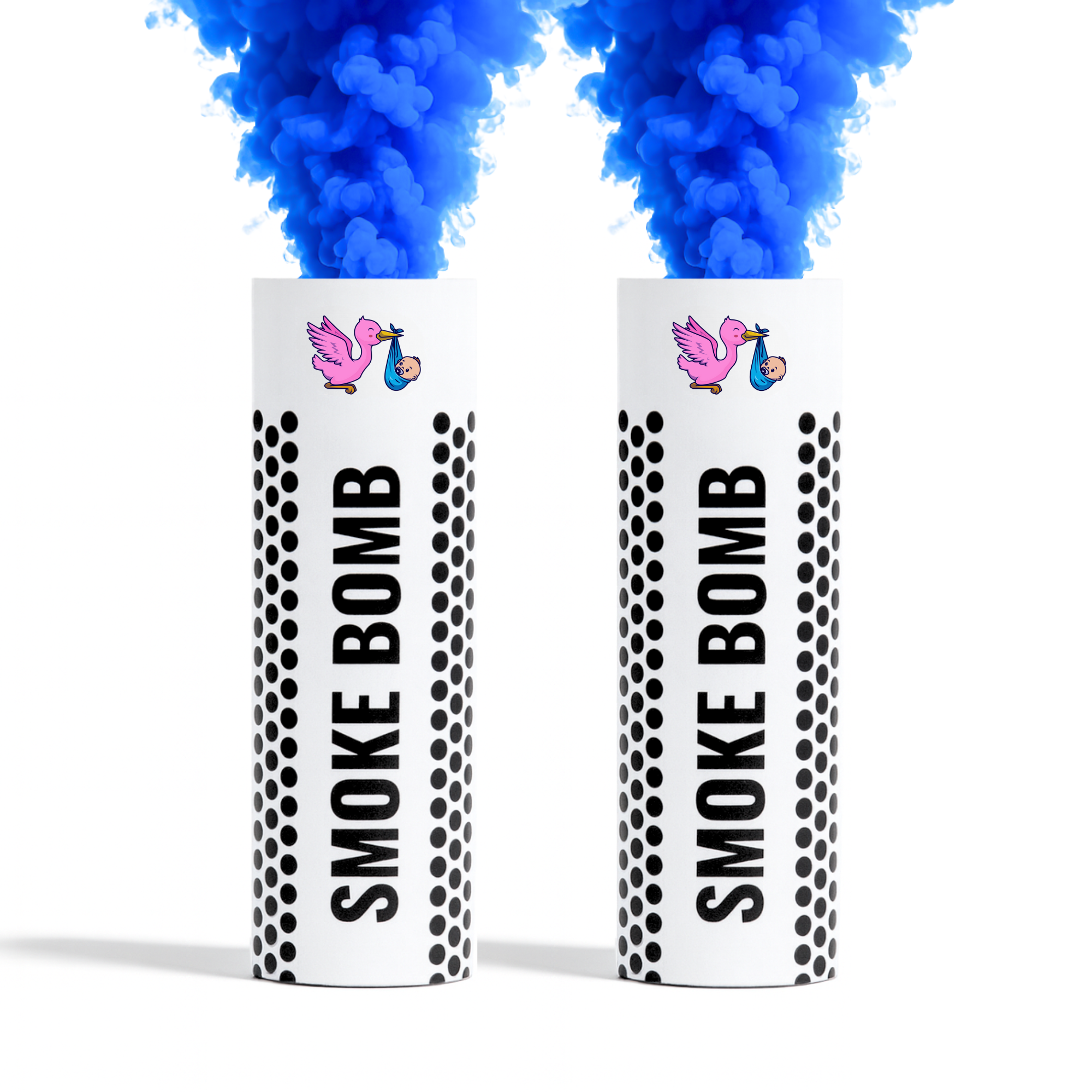 Blue gender reveal smoke bomb 2 pack, releasing bright smoke for baby boy announcements, photography, parties and creative events