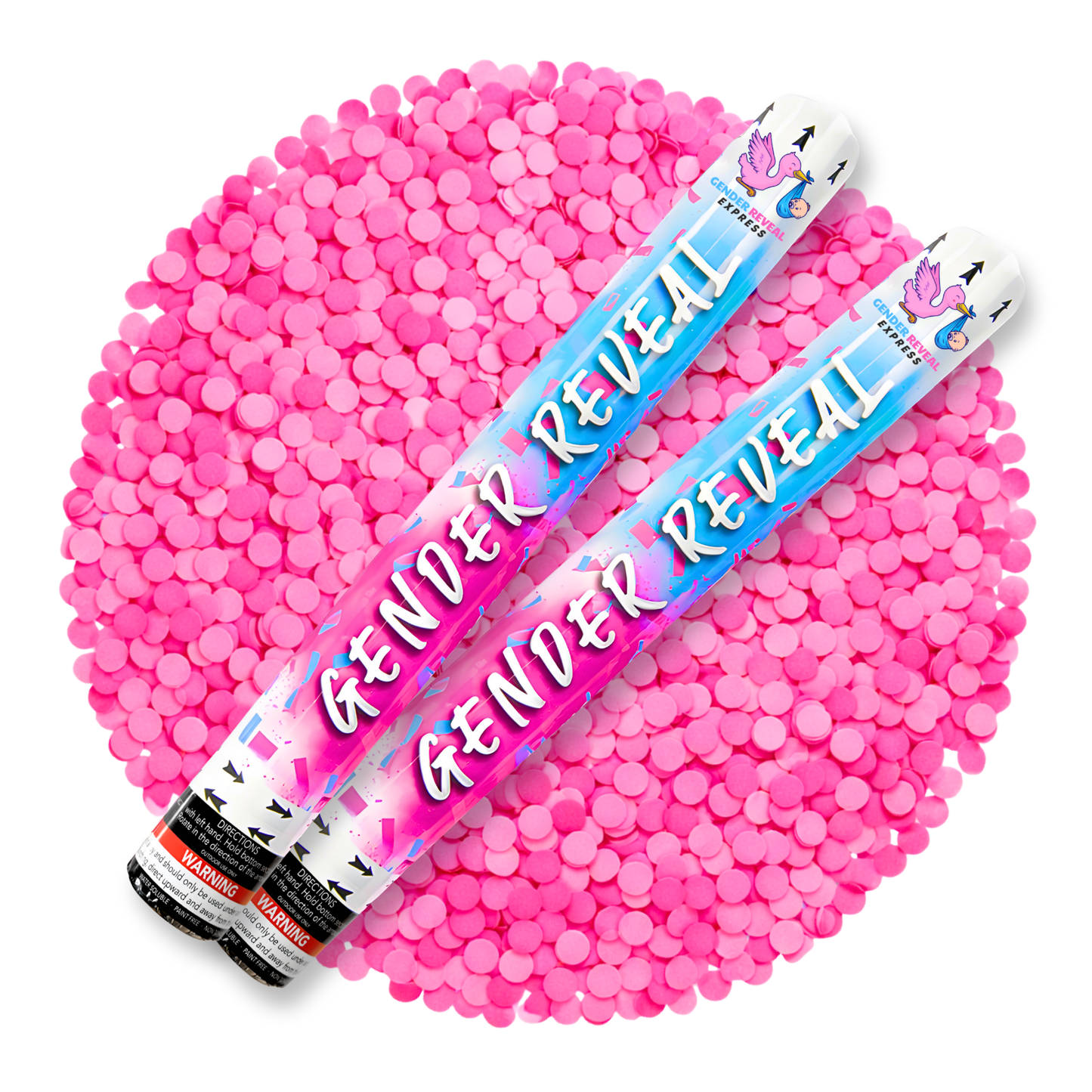 2 pack gender reveal confetti cannons 50cm with pink confetti burst
