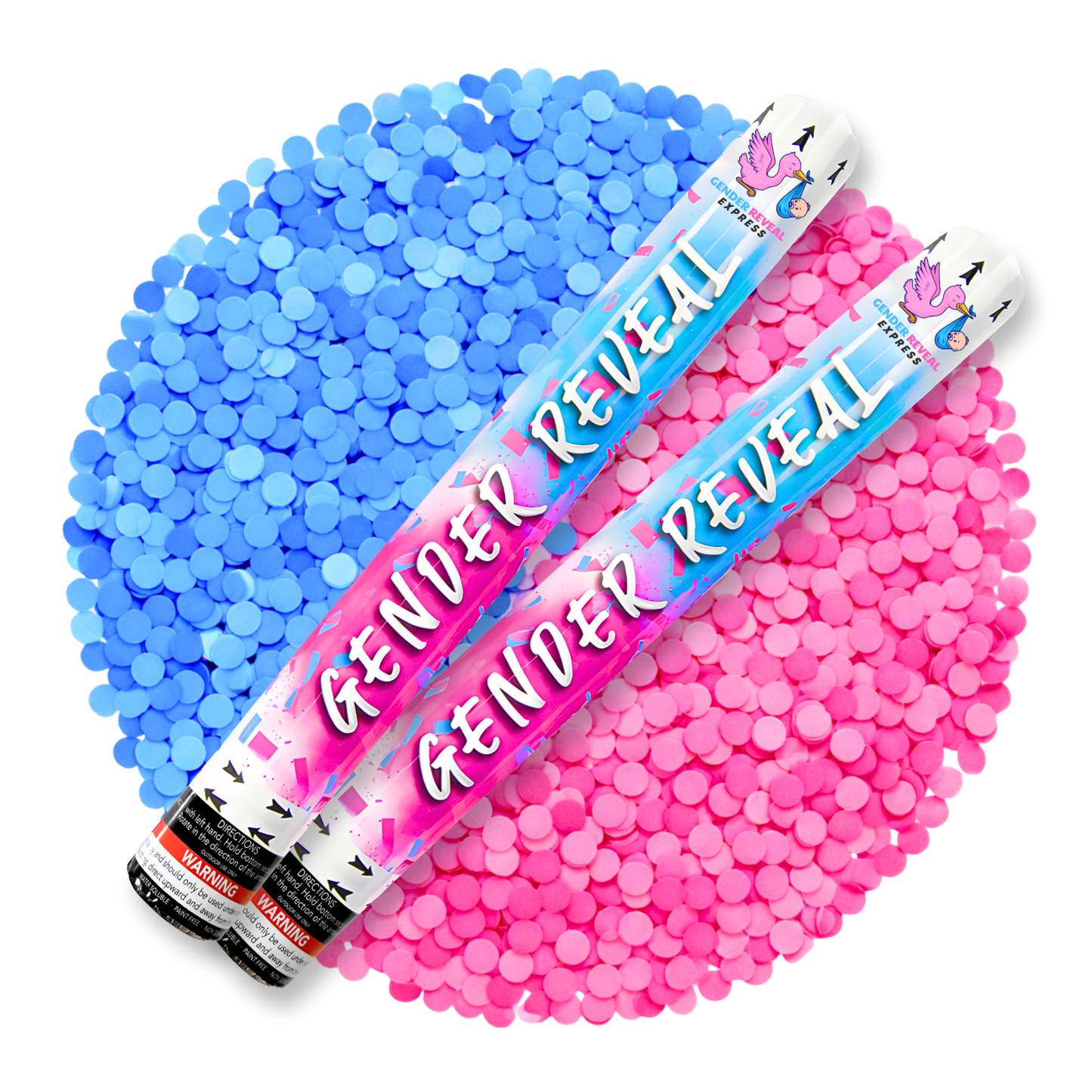 Gender reveal confetti cannons 50cm 2 pack with pink or blue confetti for party reveal