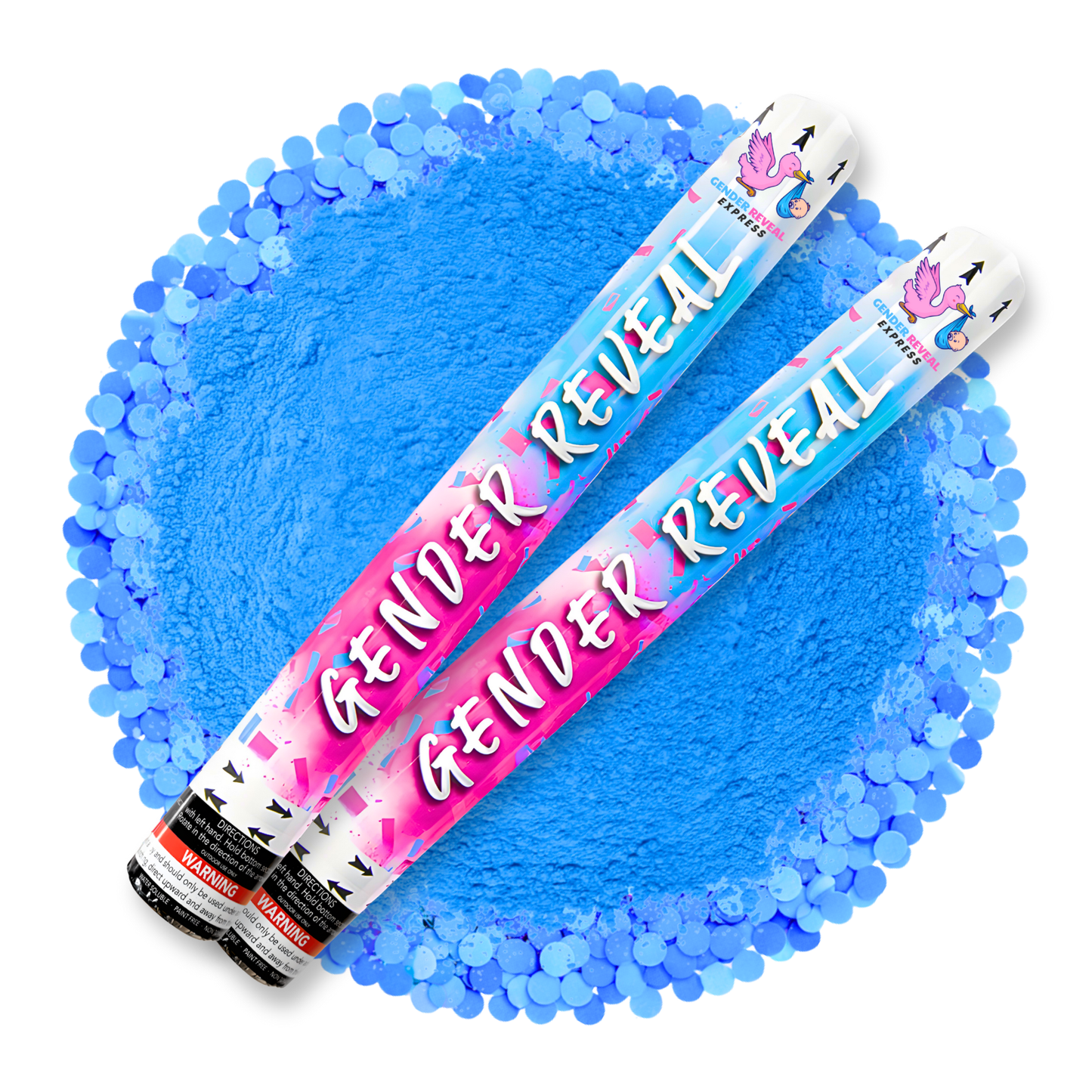 2 pack gender reveal confetti and powder cannons 50cm blue confetti and powder reveal for party photos and videos