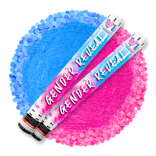 Gender reveal confetti and powder cannons 50cm 2 pack with pink or blue confetti and powder for party reveal