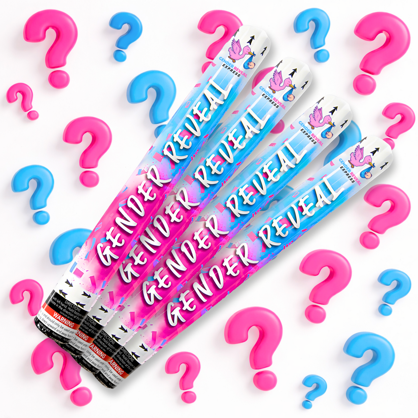 4 pack gender reveal confetti and powder cannons 50cm surprise reveal option