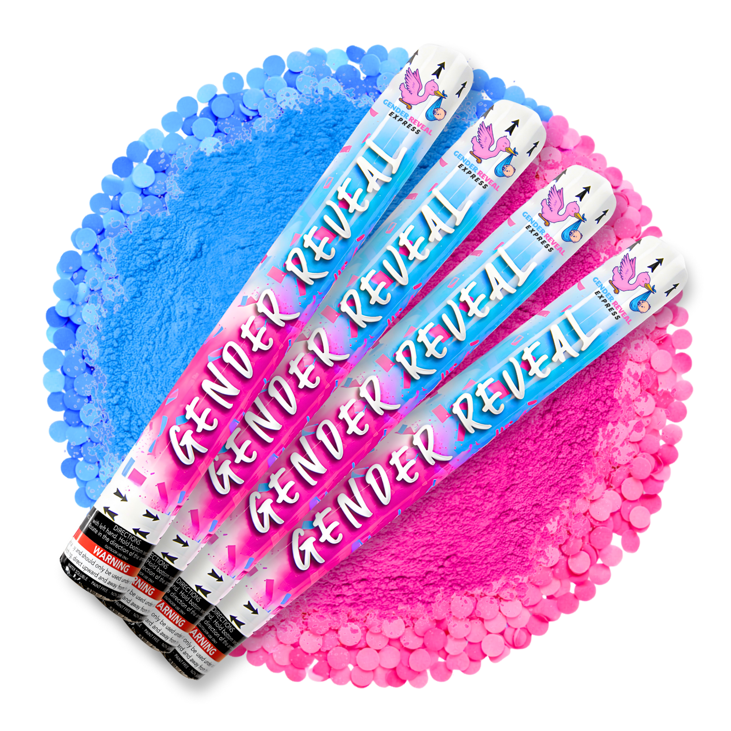 Gender reveal confetti and powder cannons 50cm 4 pack with pink or blue confetti and powder for party reveal