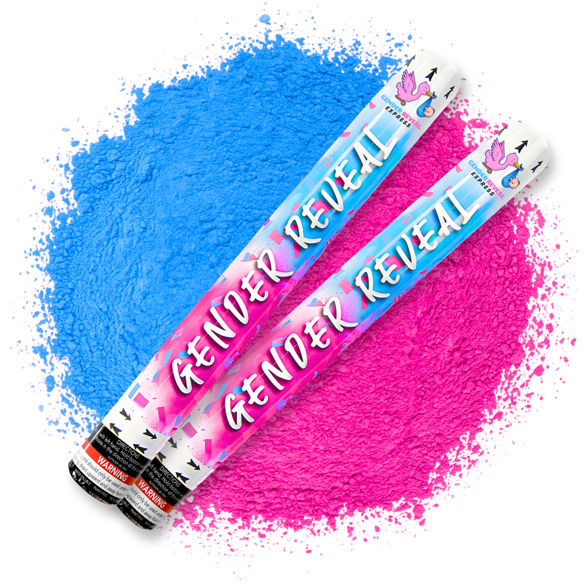 Gender reveal powder cannons 50cm 2 pack with pink or blue powder for party reveal