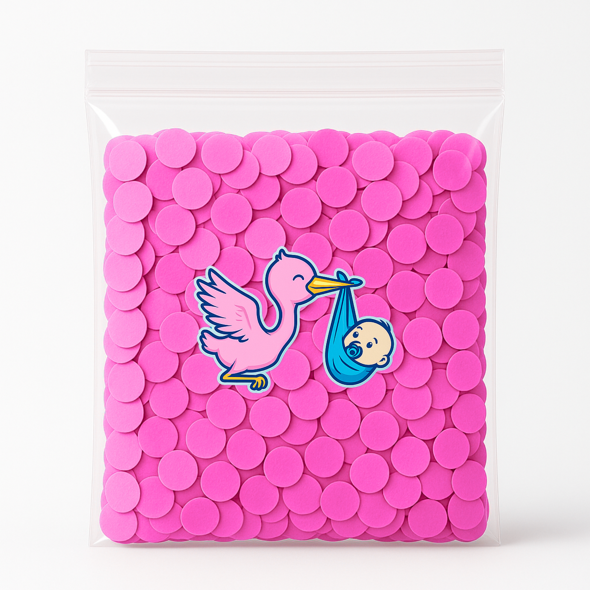 100g bag of pink biodegradable confetti – perfect for baby girl gender reveals, parties, and baby showers.